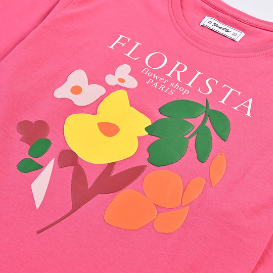 Teens Girls Jersey/Terry T-Shirt-Florista-Hot.Pink