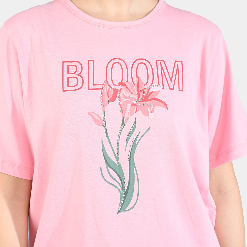 Teen Girls Cotton Jersey Tee-Bloom-Candy.Pink