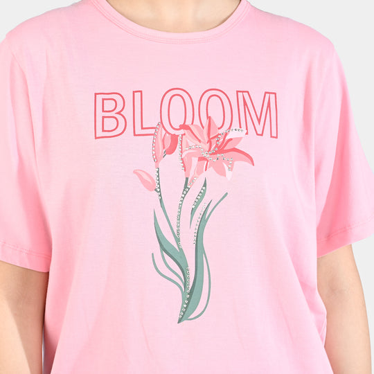 Teen Girls Cotton Jersey Tee-Bloom-Candy.Pink