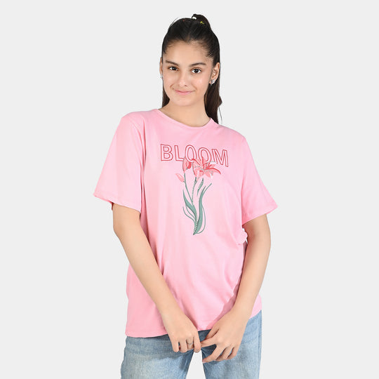 Teen Girls Cotton Jersey Tee-Bloom-Candy.Pink