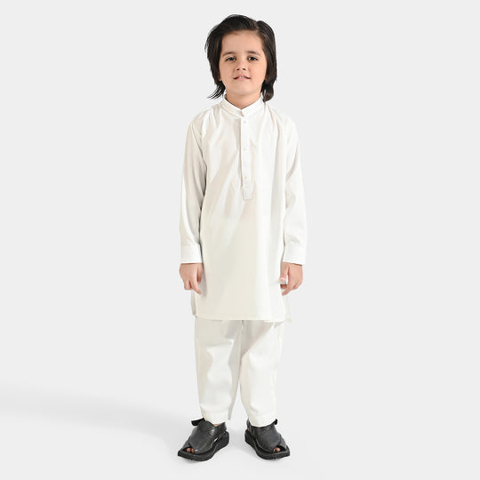 Boys Poly Viscose Shalwar Suit (Stitch Detail)-Cream