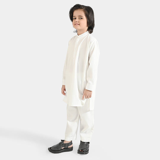 Boys Poly Viscose Shalwar Suit (Stitch Detail)-Cream