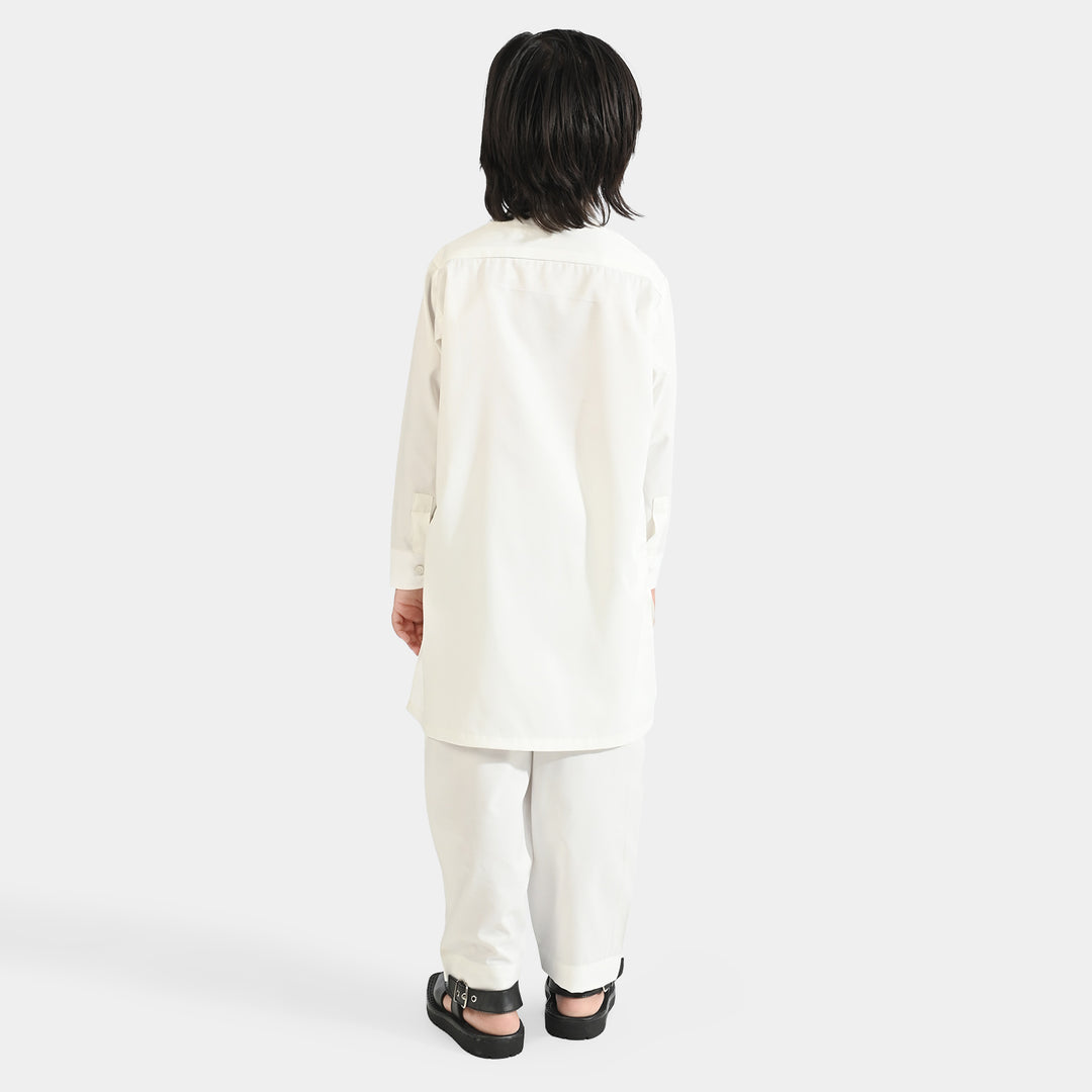 Boys Poly Viscose Shalwar Suit (Stitch Detail)-Cream