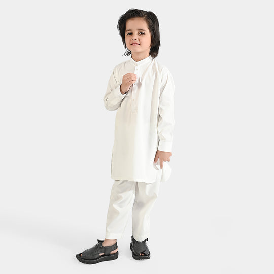 Boys Poly Viscose Shalwar Suit (Stitch Detail)-Cream