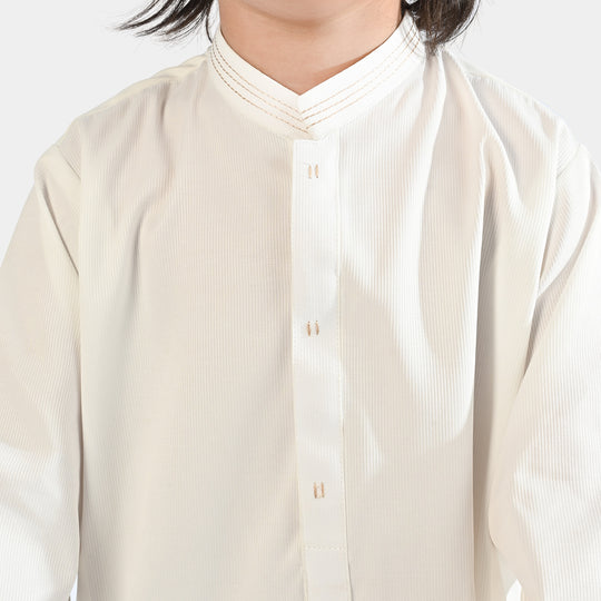 Boys Poly Viscose Shalwar Suit (Stitch Detail)-Cream