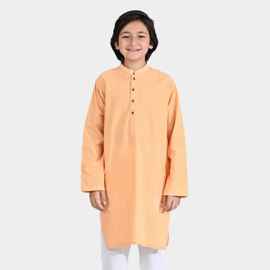 Boys Cotton Basic Kurta (Buff)-Buff Orange