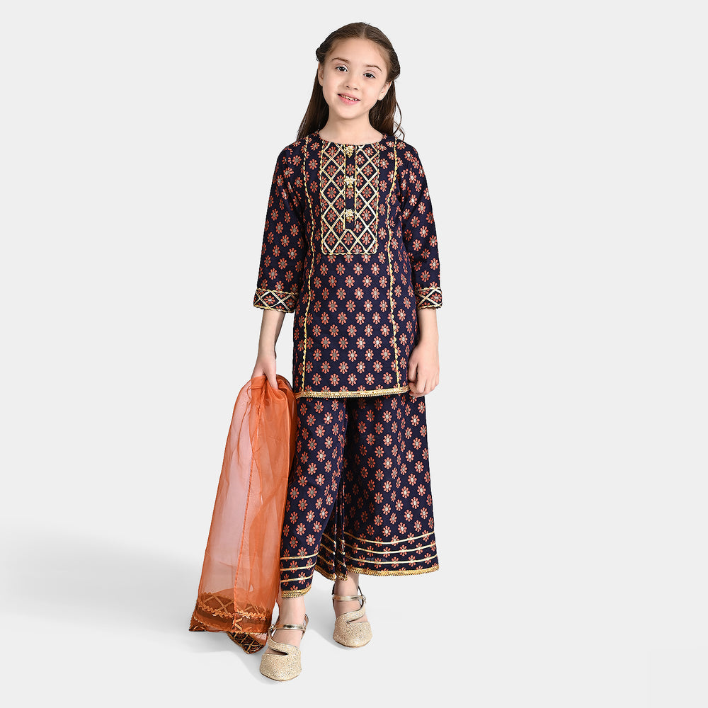 Girls Jacquard Fancy 3Pcs Noor-Navy Blue