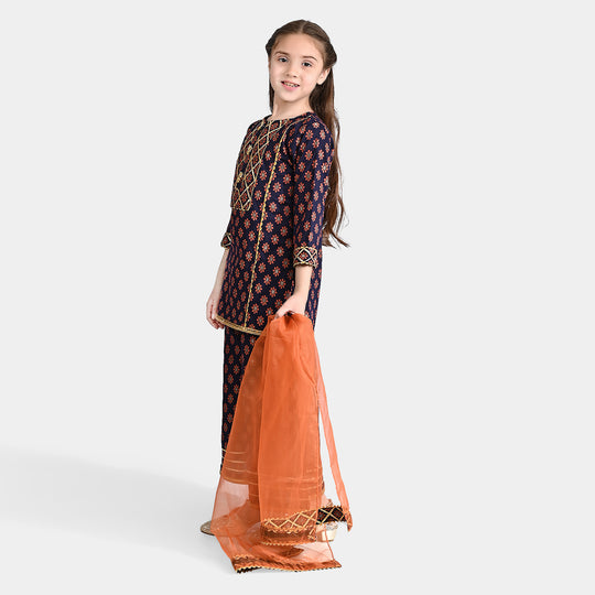 Girls Jacquard Fancy 3Pcs Noor-Navy Blue