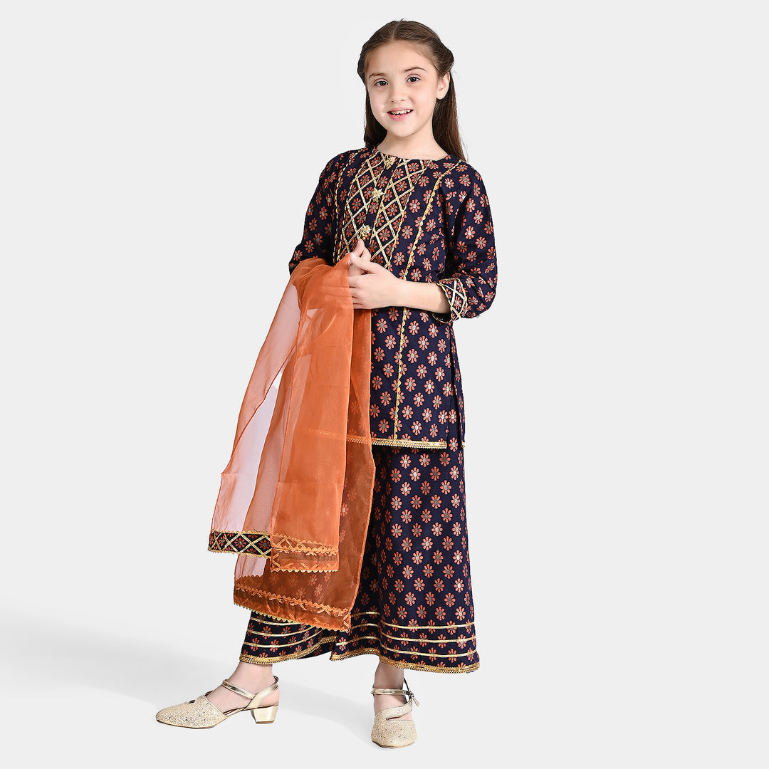 Girls Jacquard Fancy 3Pcs Noor-Navy Blue