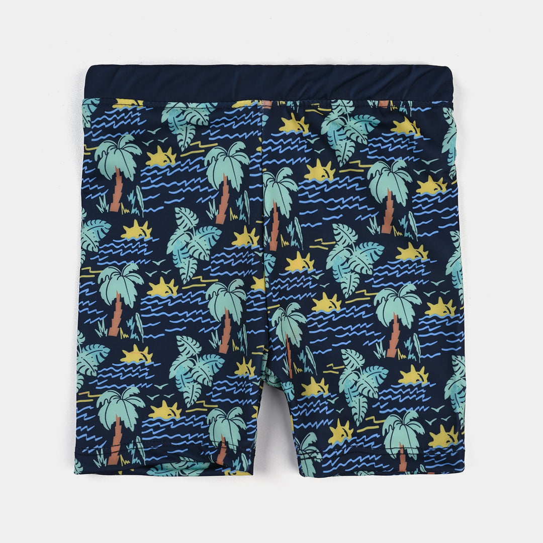 Boys Microfiber Jersey Swim Short Tree-NAVY