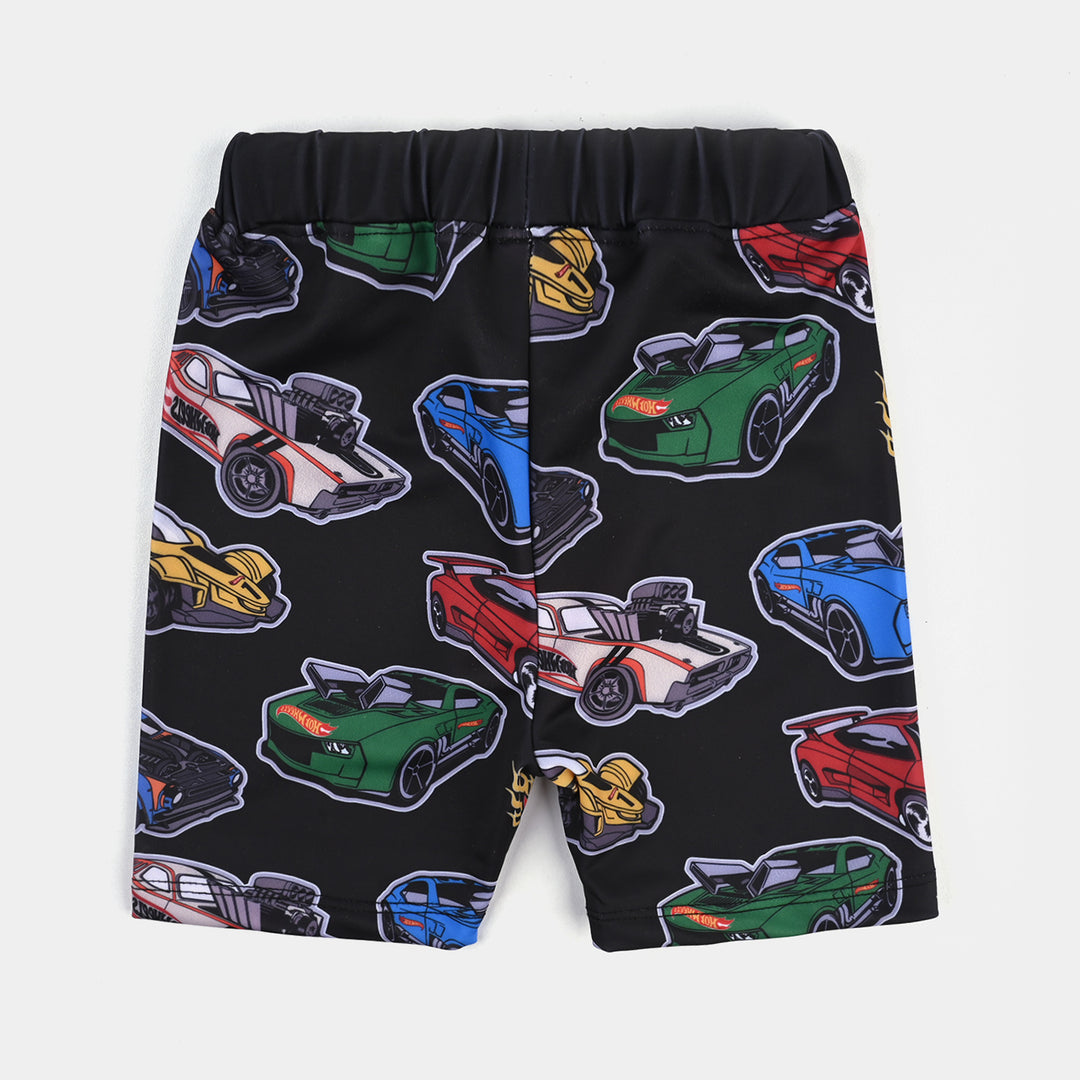 Boys Microfiber Jersey Swim Short Cars - BLACK