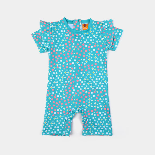 Girls Micro Fiber Jumper Suit Flower-Blue