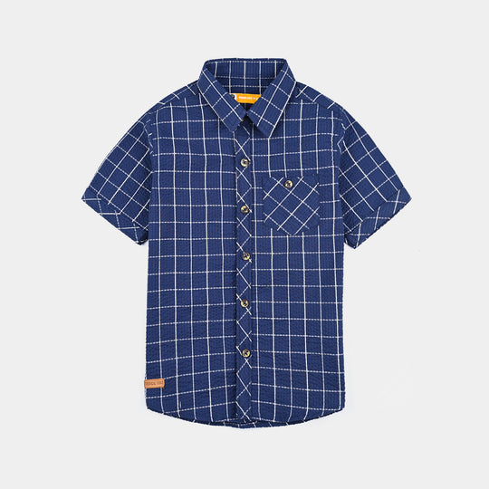 Boys Yarn Dyed Casual Shirt H/S (Tropical)-Blue