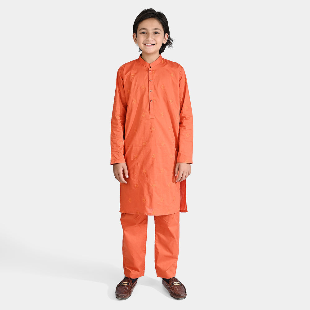 Boys Cotton Shalwar Suit (Tone On Tone)-Rust