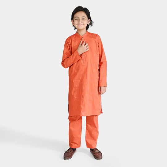 Boys Cotton Shalwar Suit (Tone On Tone)-Rust