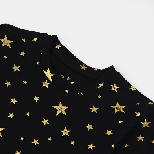 Girls Lycra Jersey T-Shirt H/S Golden Star-BLACK