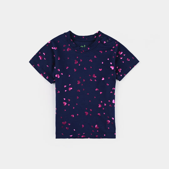 Infant Girls Lycra Jersey T-Shirt Pink Heart-NAVY