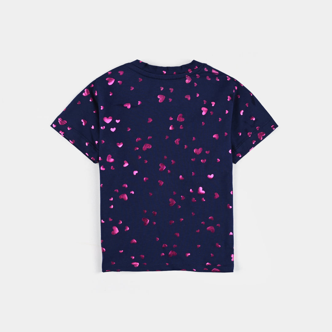 Infant Girls Lycra Jersey T-Shirt Pink Heart-NAVY