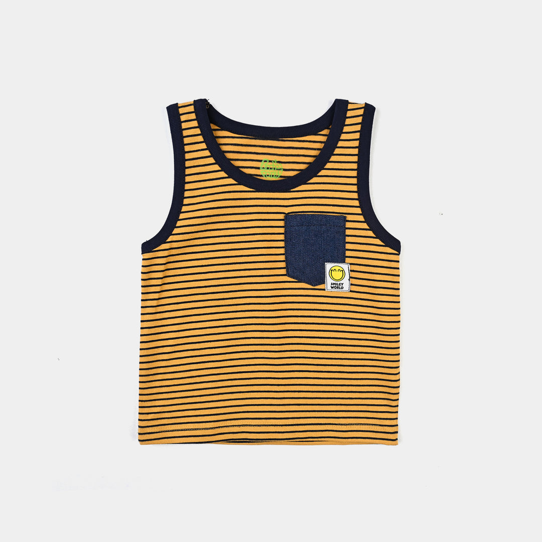 Infant Boys Cotton Jersey Sando Stripes-Mustard