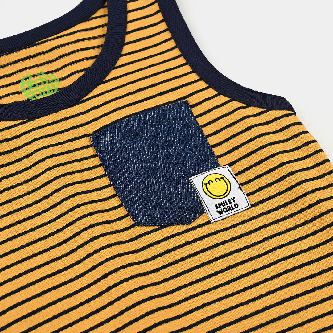 Infant Boys Cotton Jersey Sando Stripes-Mustard