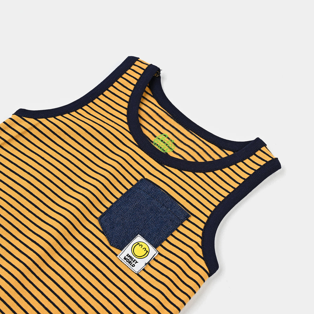 Infant Boys Cotton Jersey Sando Stripes-Mustard