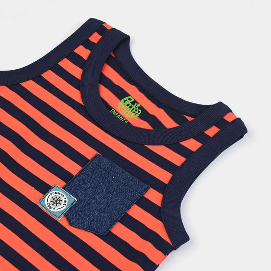 Infant Boys Cotton Jersey Sando Orange Stripes