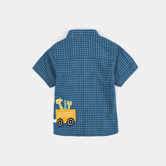 Infant Boys Yarn Dyed Basic Casual Shirt (Lets Work)-Blue