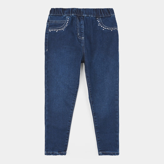 Girls Denim Stretch Jeggings Studs-DARK BLUE