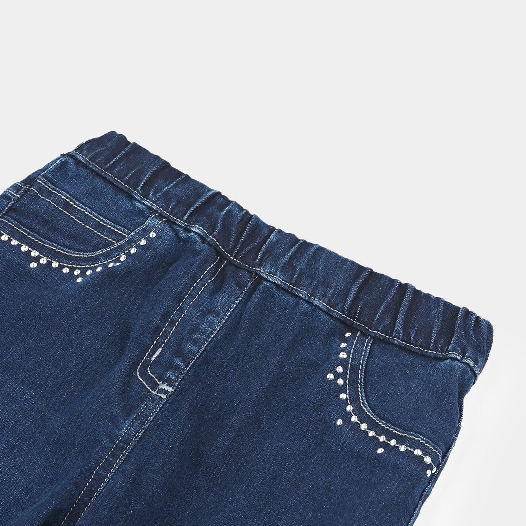 Girls Denim Stretch Jeggings Studs-DARK BLUE