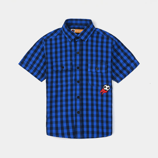 Boys Yarn Dyed Casual Shirt H/S (Back of the Net)-Blue Check