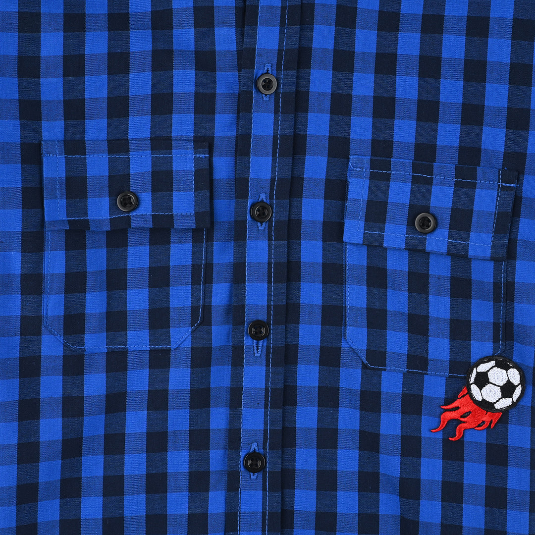 Boys Yarn Dyed Casual Shirt H/S (Back of the Net)-Blue Check