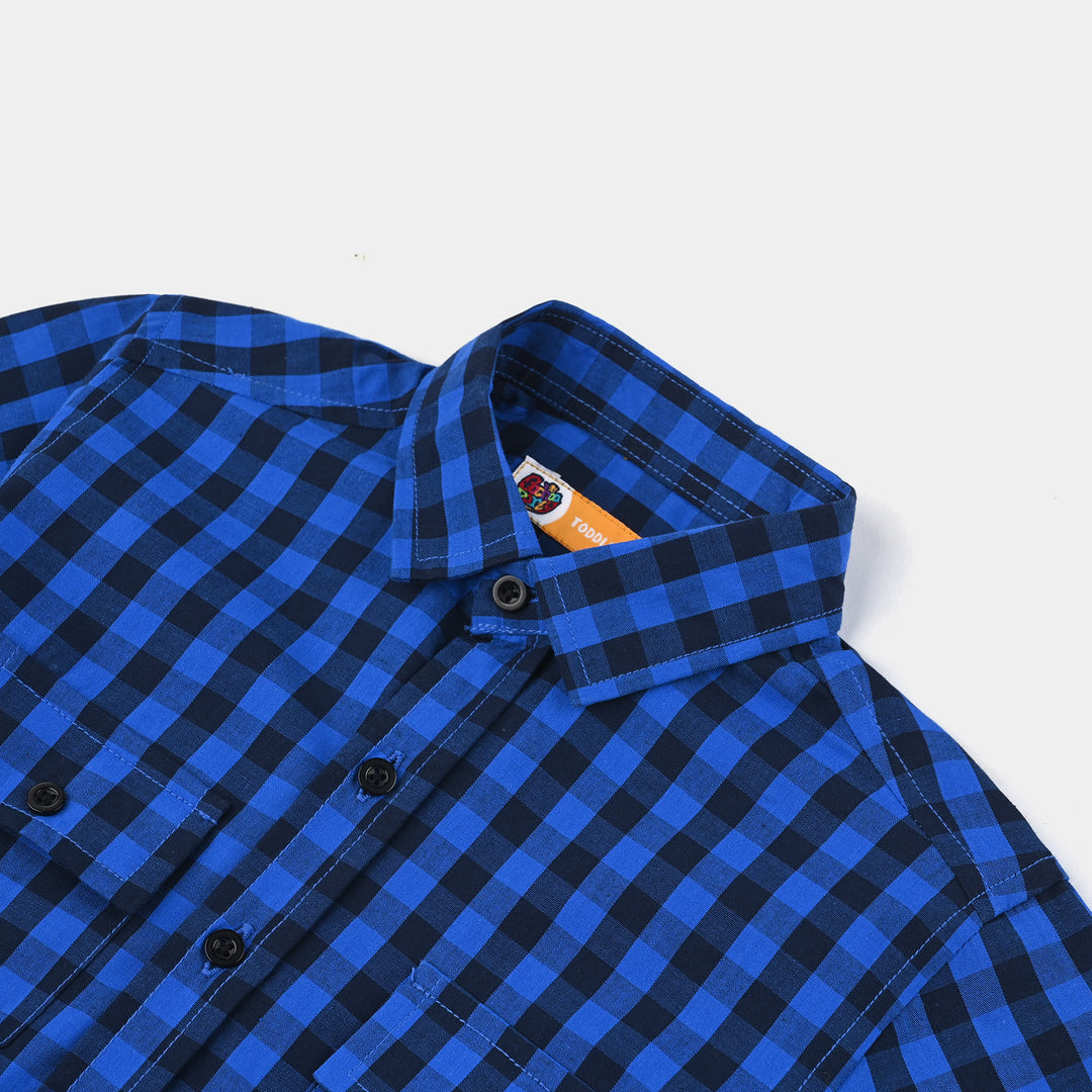 Boys Yarn Dyed Casual Shirt H/S (Back of the Net)-Blue Check