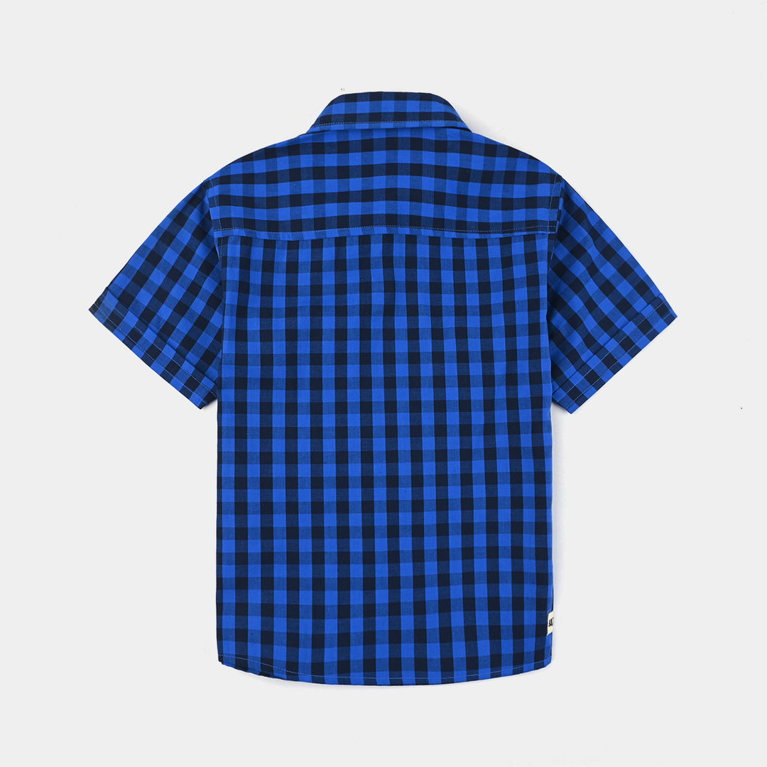 Boys Yarn Dyed Casual Shirt H/S (Back of the Net)-Blue Check