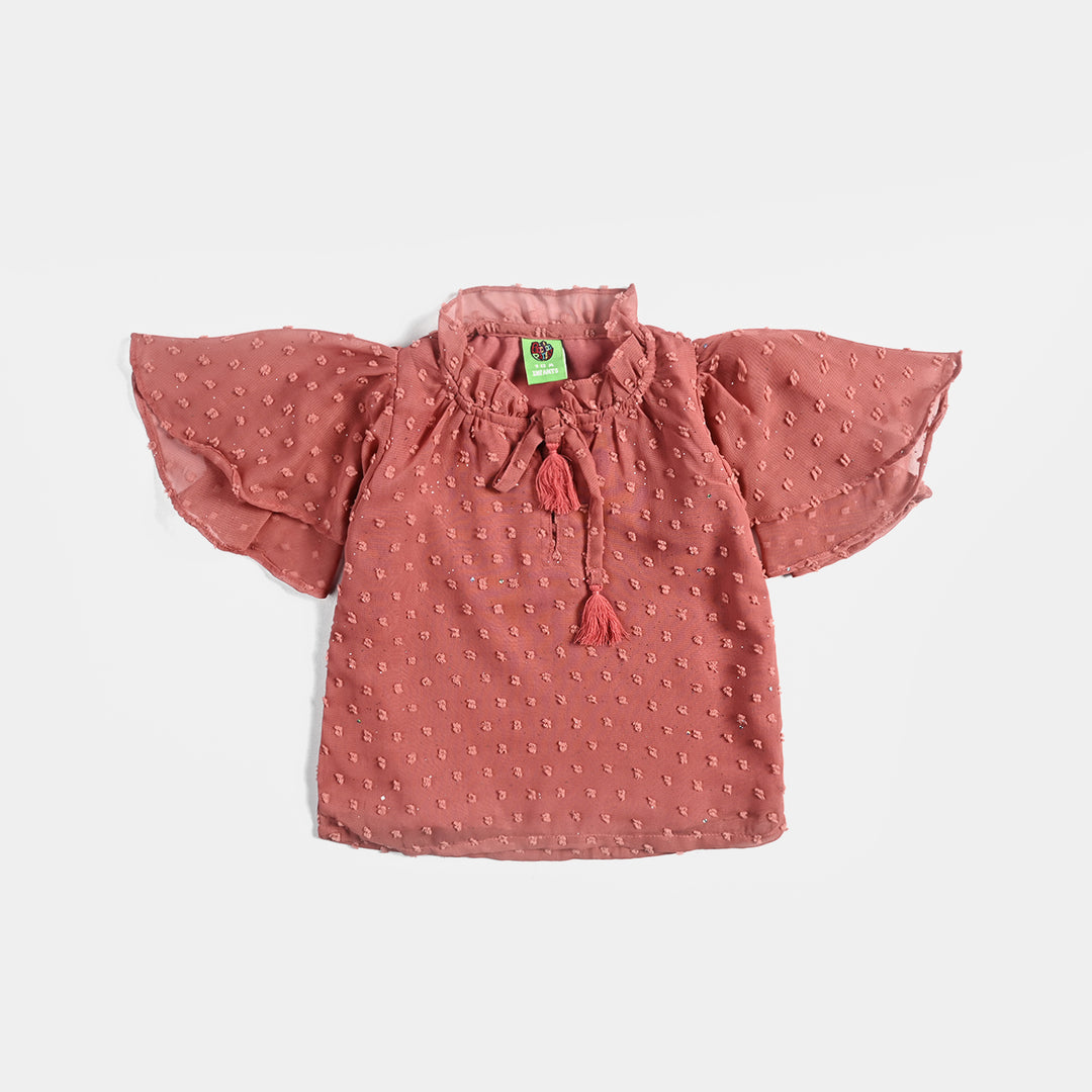 Infant Girls Poly Cotton Casual Top-Peach