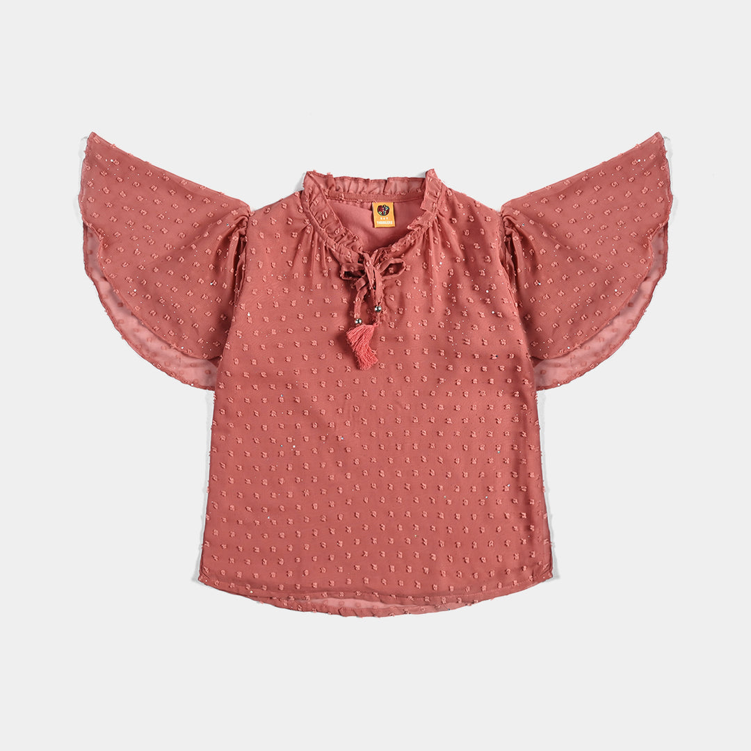 Girls Poly Cotton Casual Top-Peach