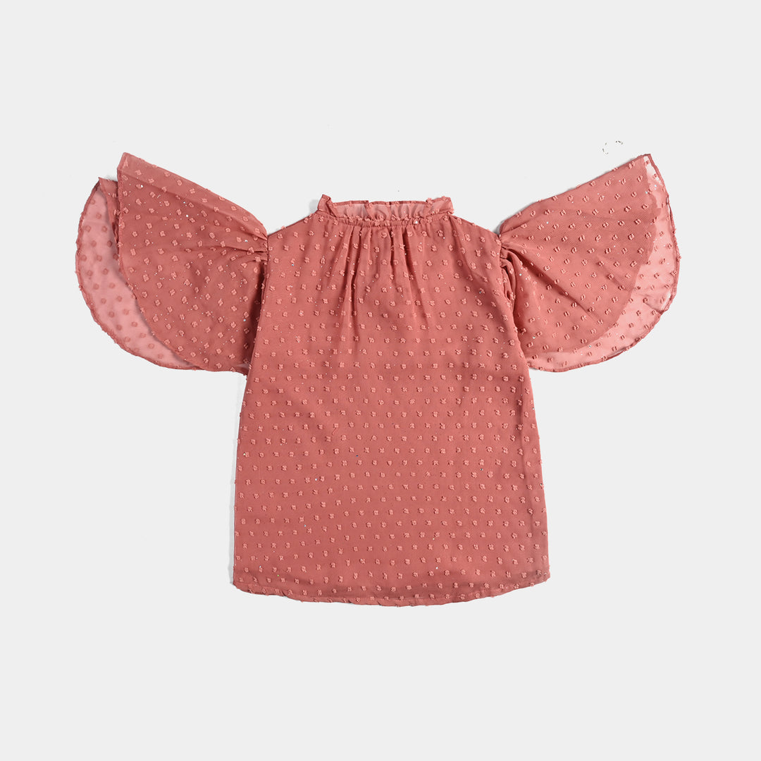 Girls Poly Cotton Casual Top-Peach