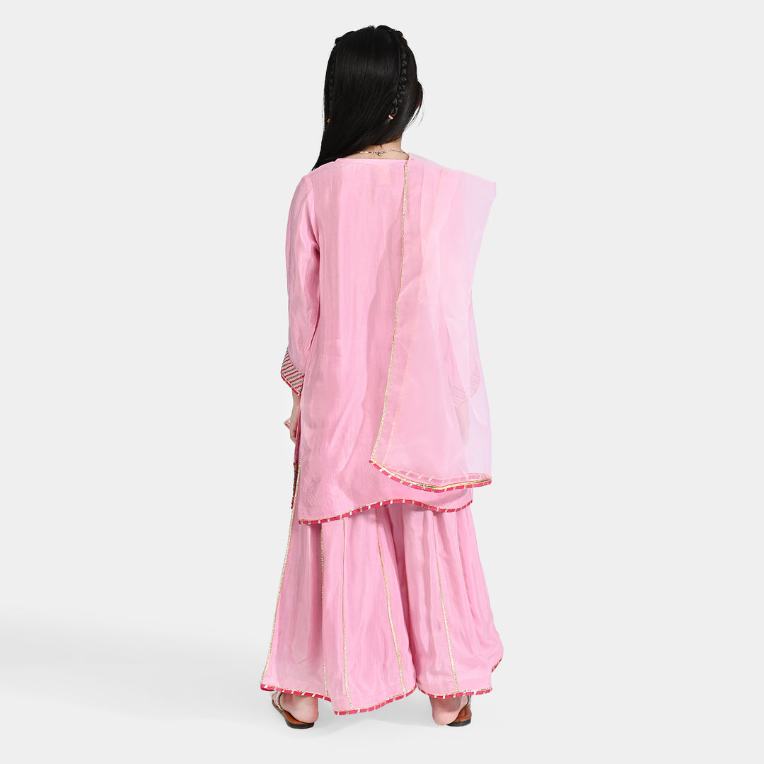 Girls Raw Silk 3Pcs Suit Kaavish-T.Pink