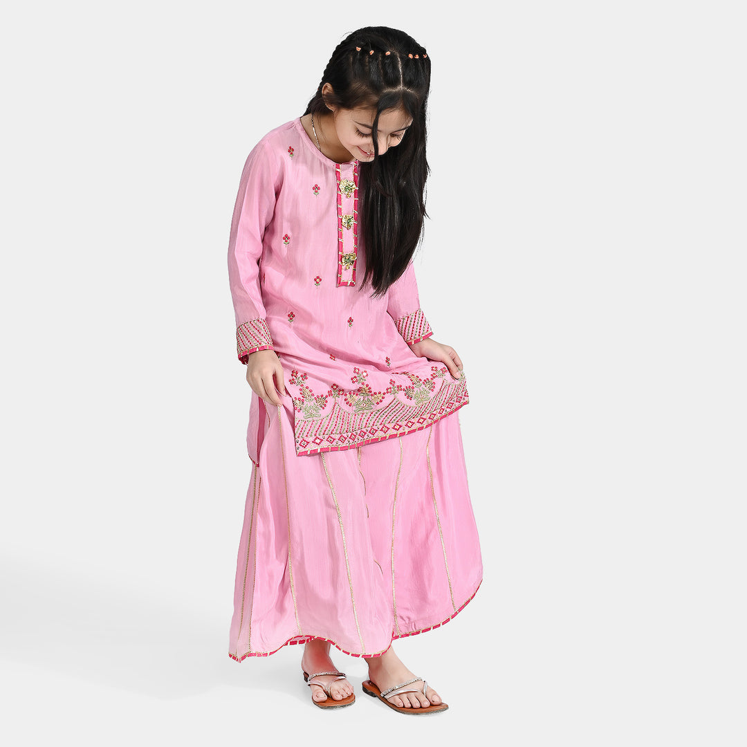 Girls Raw Silk 3Pcs Suit Kaavish-T.Pink