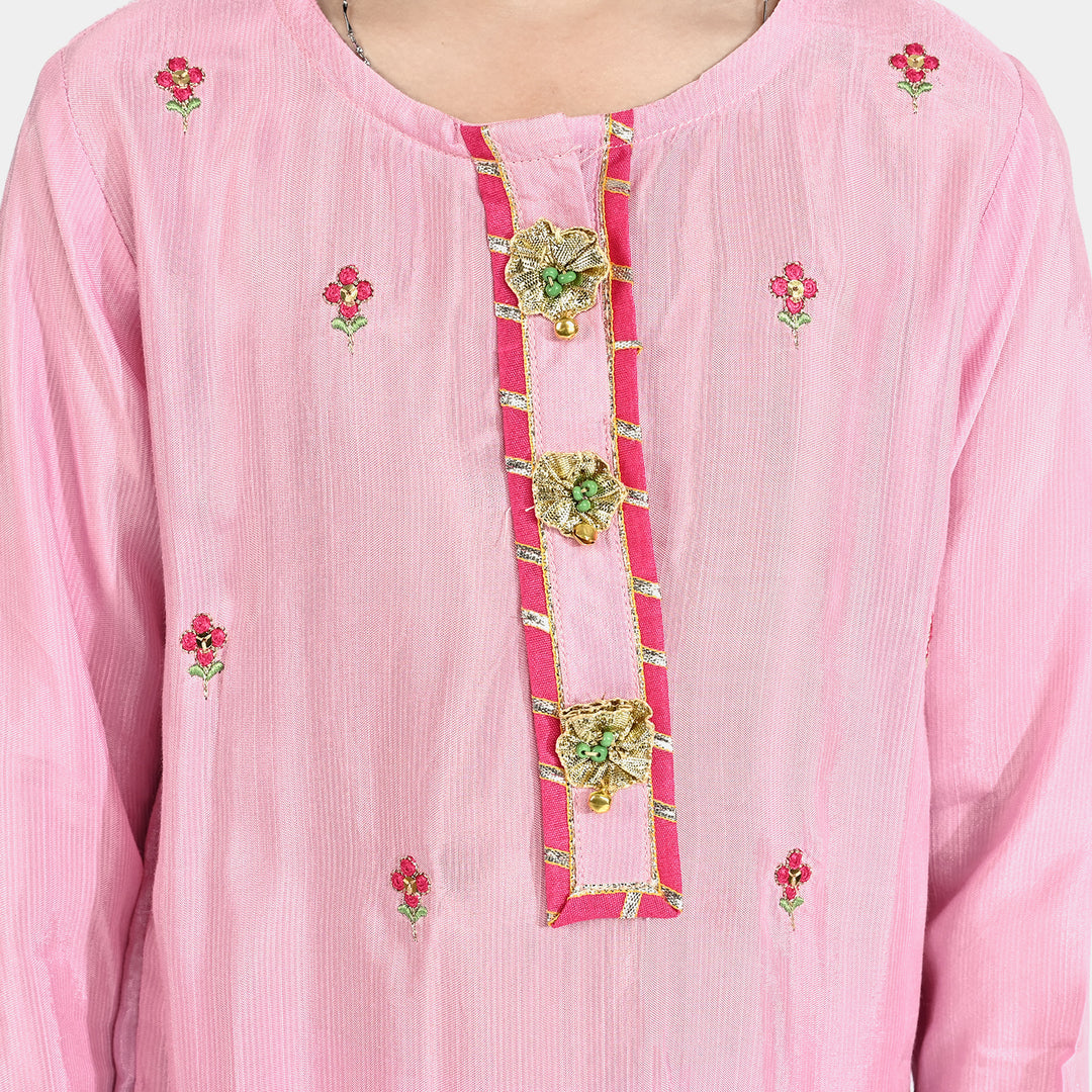 Girls Raw Silk 3Pcs Suit Kaavish-T.Pink