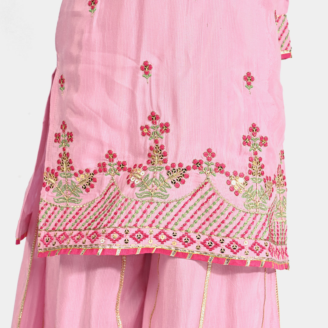 Girls Raw Silk 3Pcs Suit Kaavish-T.Pink