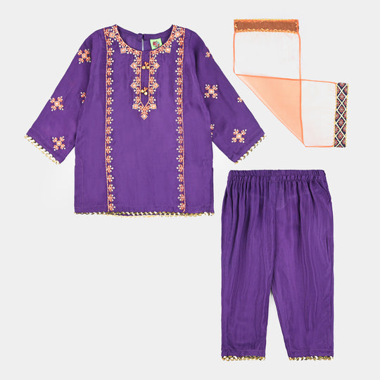 Infant Girls Raw Silk 3 Pcs Huns-E-Jahaan-Purple