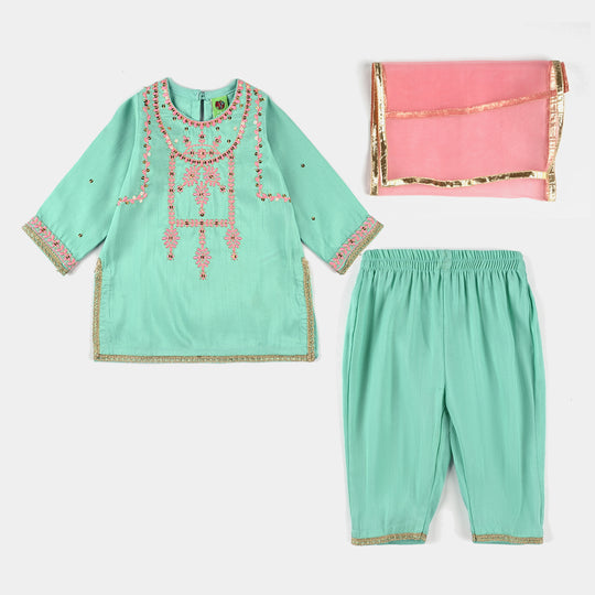 Infant Girls Raw Silk 3Pcs Glorious-Mint Green