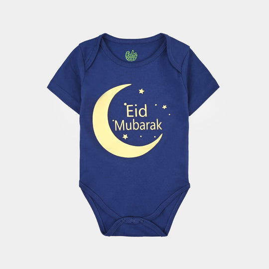 Infant Unisex Cotton Interlock Romper Eid Mubarak-Sailor.Blue