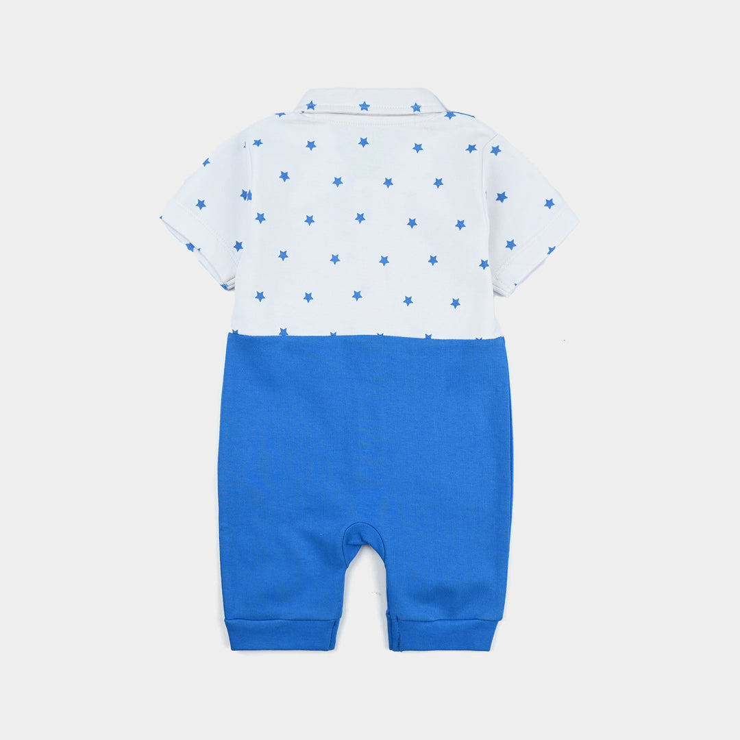 Infant Boy Cotton Interlock Romper Printed Style-Dir Blue