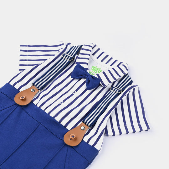 Infant Boys Cotton Interlock Knitted Romper-Sailor Blue