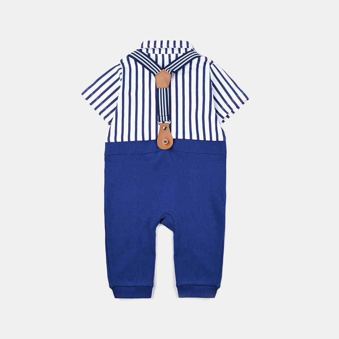 Infant Boys Cotton Interlock Knitted Romper-Sailor Blue