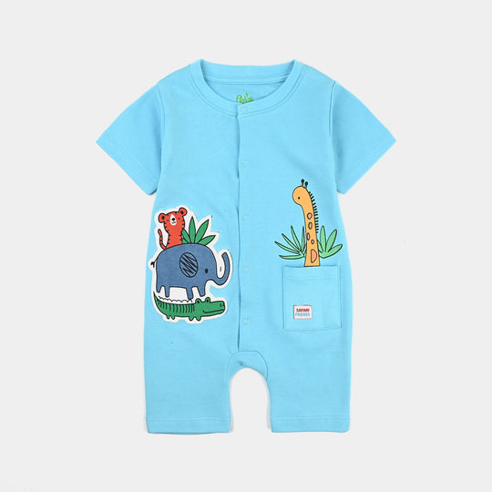 Infant Boys Cotton Interlock Knitted Romper Safari Friends