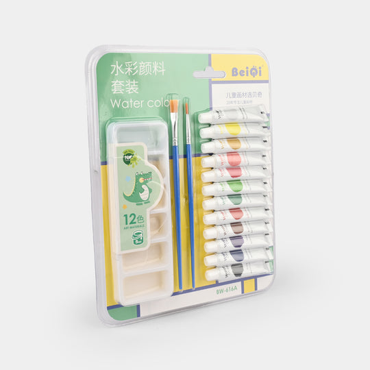 Kids Watercolor Painting Set – 12 Colors with Brushes & Mixing Palette
