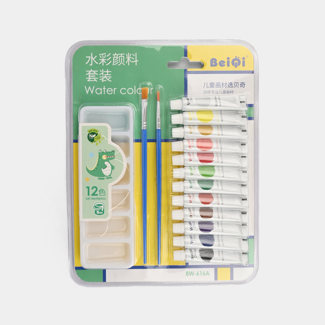 Kids Watercolor Painting Set – 12 Colors with Brushes & Mixing Palette