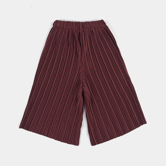 Girls Poly Cotton Culotte Maroon Crinkle-MAROON